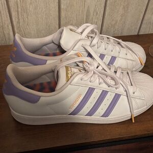 Adidas Women's White and Lavender Sneakers